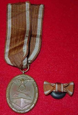 Nazi Westwall Medal with Lapel Ribbon Bow...$40 SOLD