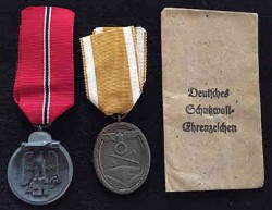 Nazi Eastern Front Medal and Westwall Medal with Envelope...$50 SOLD