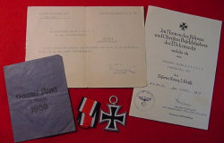 Nazi Iron Cross Award Documents, Medal and Envelope to Pioneer Soldier...$195 SOLD