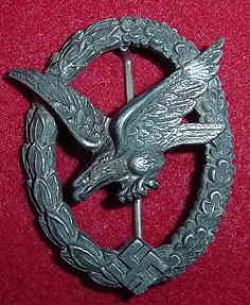 Nazi Luftwaffe Air Gunner Badge without Lightning Bolts by Deumer...$185 SOLD
