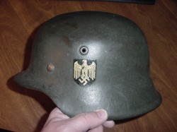 Nazi Kriegsmarine M42 Single Decal Helmet Shell with Liner Band...$575 SOLD