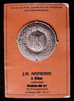 Nazi Army Officer’s Belt Buckle Salesman’s Sample Board by F.W. Assmann...$125 SOLD