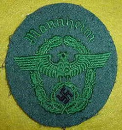 Nazi Schutzpolizei “Mannheim” Police Sleeve Patch...$65 SOLD