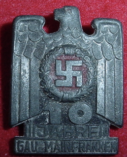 Nazi "10 Jahre Gau Mainfranken" Tinnie Badge...$30 SOLD