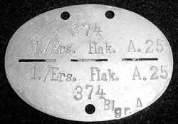 Nazi Flak Unit “Dogtag” I.D. Tag Disk...$65 SOLD