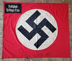 Nazi "Volksschule Dettingen-Ermes" School Flag with Corner Patches and Clips...$350 SOLD