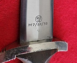 Nazi SA Dagger Marked "RZM 7/81/38" (Karl Tiegel maker) with Hanger and Belt Loop...$595 SOLD