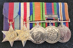 Original WWII British/Canadian Full-Size Five-Medal Bar with Overseas Clasp