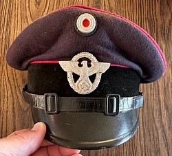 Nazi Feuerschutzpolizei NCO’s Visor Cap with Owner's Name...$385 SOLD