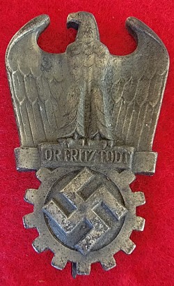 Original Nazi Dr. Fritz Todt Prize Award Badge in Silver