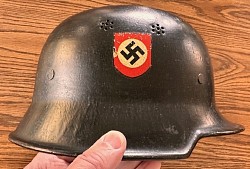 Original Nazi M34 Fire Police Double Decal Helmet with Partial Liner and Complete Chinstrap