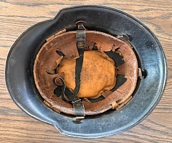 Original Nazi M34 Fire Police Double Decal Helmet with Partial Liner and Complete Chinstrap