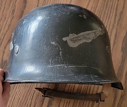 Original Nazi M34 Fire Police Double Decal Steel Helmet with Liner and Partial Chinstrap