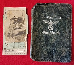 Original Nazi Luftwaffe Soldbuch to Flak NCO Soldier with Photo, Leatherette Cover and Other Documents