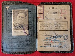 Original Nazi Luftwaffe Soldbuch to Flak NCO Soldier with Photo, Leatherette Cover and Other Documents