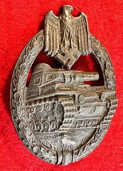 Original Nazi Panzer Assault Badge in Silver by Aurich