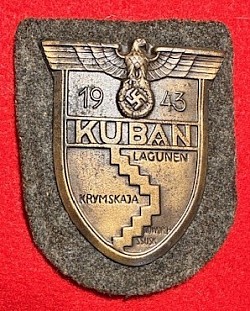 Original Nazi Kuban Campaign Arm Shield with Army (Heer) Cloth Backing