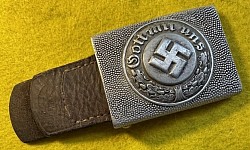 Original Nazi Police EM Belt Buckle with Leather Tab by Julius Maurer, Oberstein