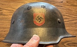 Original Nazi M34 Fire Police Double Decal Helmet with Partial Liner Strap