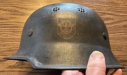 Original Nazi M34 Fire Police Double Decal Helmet with Partial Liner Strap