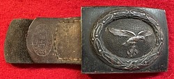 Original Nazi Luftwaffe EM Belt Buckle with Leather Tab Maker-Marked 