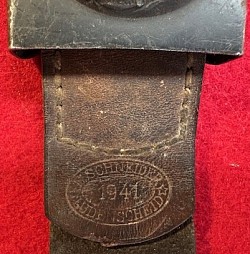 Original Nazi Luftwaffe EM Belt Buckle with Leather Tab Maker-Marked 