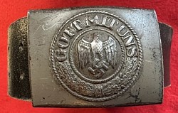 Original Nazi Army EM Buckle with Leather Tab Dated 1942 (Vienna Maker) and Black Leather Belt Dated 1943