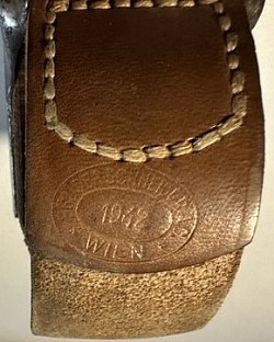 Original Nazi Army EM Buckle with Leather Tab Dated 1942 (Vienna Maker) and Black Leather Belt Dated 1943
