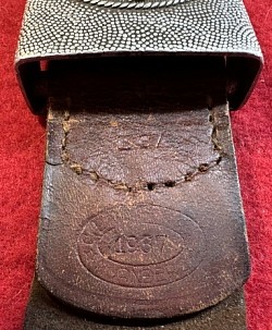 Original Nazi Army EM Belt Buckle by Rare Maker C. Balmberger of Nürnberg with Leather Tab Dated 1937