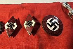 Original Nazi Swastika Banner with Nine Original Nazi Badges