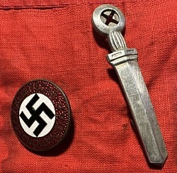 Original Nazi Swastika Banner with Nine Original Nazi Badges