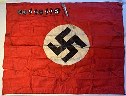 Original Nazi Swastika Banner with Nine Original Nazi Badges
