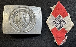 Original Nazi Hitler Youth Belt Buckle and Sleeve Patch